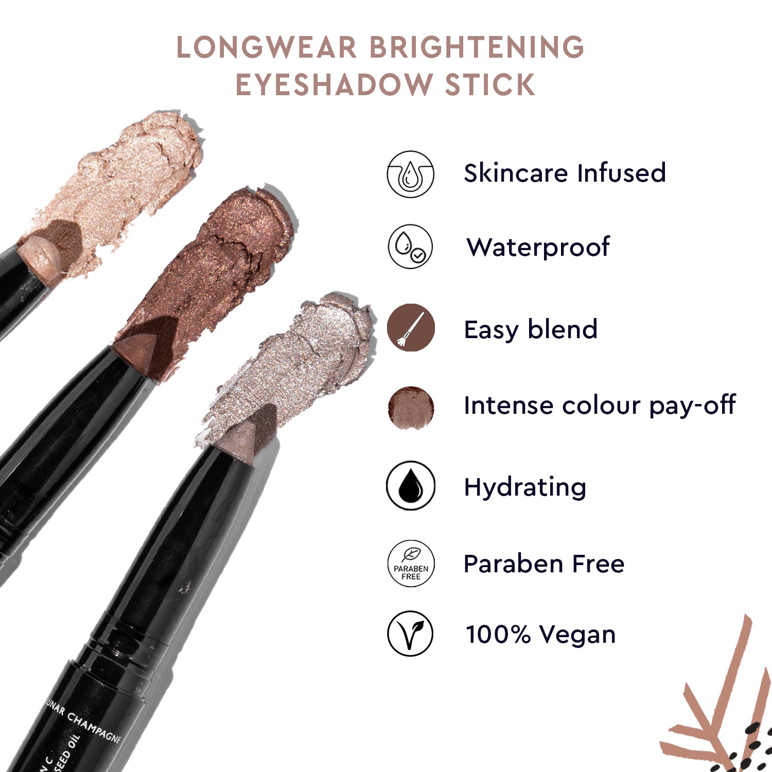 Kiro longwear brightening eyeshadow stick  features showing imagePeachy Gold 01